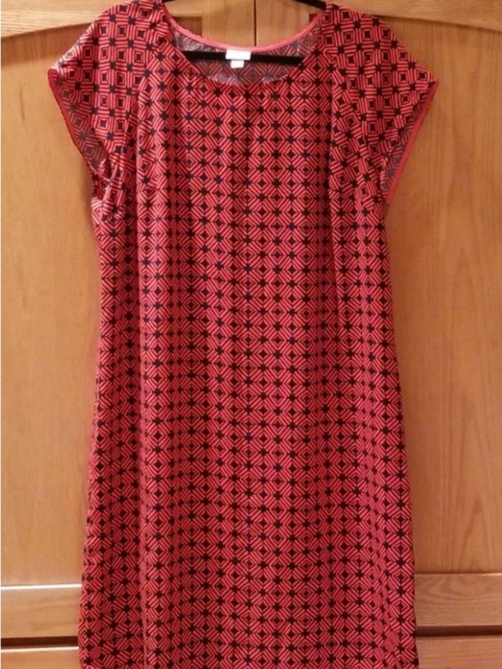 Classic Coral & Navy Geo Print Shift Dress